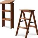 Baveke 3 Step Ladder Folding Step Stool, Wooden Step Stool Foldable, Folding Step Stools for Adults, Bamboo Kitchen Ladder, Three Stepladder for Library (Brown, FSC-Certified Bamboo)
