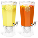 Lifewit 1 Gallon Drink Dispenser for Parties 2 Pcs, 4L Plastic Beverage Container with Stand for Juice/Tea/Soda & Lemonade, Clear Water Pitcher with Spigot for Mimosa Bar Hosting 39 x 16 cm/15x6"