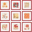 12x12 Picture Frame Set of 9, Photo Gallery Wall Frame Set, Display Pictures 8x8 with Mat or 12 x 12 Without Mat, Square Frame Picture Frames Collage Wall Decor, Red