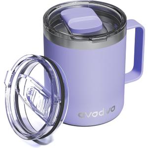 12oz Insulated Coffee Mug with Lid  Includes Two Lids, Stainless Steel Coffee Travel Mug with Handle, Double Wall Vacuum Insulated Camping Mug for Home, Office & Outdoor, Periwinkle Purple
