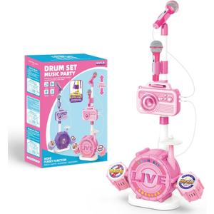 Kids Karaoke Microphone with Adjustable Stand  Bluetooth Kids Karaoke Machine with Lights, Voice Changer, & Recording Microphones for Singing, Christmas & Birthday Gifts for Girls -Pink