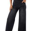 Women's High Rise Wide Leg Jeggings - Stretch Pull On Jeans-Style Pants, Soft Denim with Pockets (Large, Dark Gray)