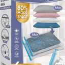 Space Saver Vacuum Storage Bags, 6 Pack Space Saver Bags with Pump, Storage Vacuum Sealed Bags for Clothes, Comforters, Blankets, Bedding (6 Medium) (Blue)