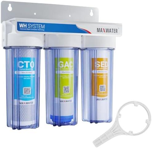 Max Water 3 Stage (Good for City Water) 10 inch Standard Water Filtration System for Whole House - Sediment + GAC + CTO Post Carbon - ¾ Inlet/Outlet - Model : WH-SC2
