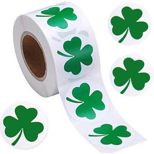 6 x 500Pcs St. Patrick's Day Stickers Green Shamrock Clover Stickers Roll 1.5in Self-Adhesive Waterproof Sticker Decor for Irish Holiday Party Scrapbook Journal Envelopes Decorations