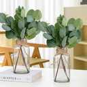 3 Glass Bud Vases 6.5 H, Mason Jars with 3 Fake Eucalyptus Centerpiece Vases with Hemp Rope for Weddings Parties Farmhouse Decor