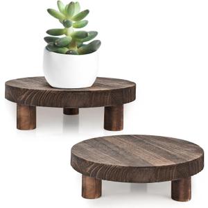 Yangbaga 2pcs Wooden Stool Display Stand, 8.46IN Round Plant Stand Wood-Flower Pot Supports Plant for Indoor Outdoor Home, GardenPatio Decorative