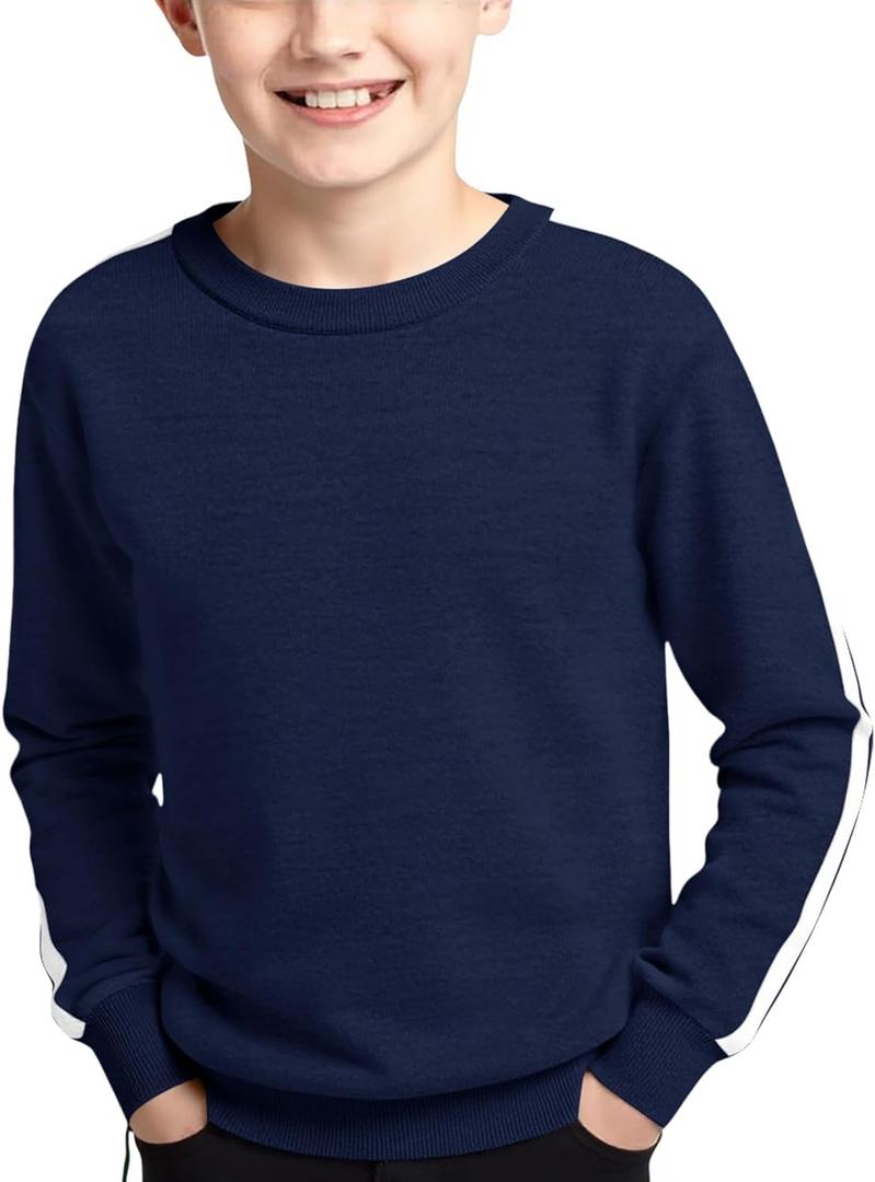 Haloumoning Boys Striped Long Sleeve Sweater Kids Fashion Crewneck Knit Pullover Fall Clothes 5-14Y