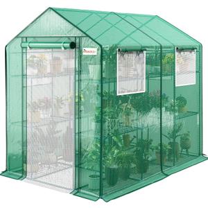 KING BIRD Premium Greenhouse for Outdoors, 84x56x77 in Walk-in Hot House with Thickened Cover, Reinforced Frame, Screen Windows & Mesh Door, 3 Tiers 20 Shelves for Outside Garden Seedlings, Green