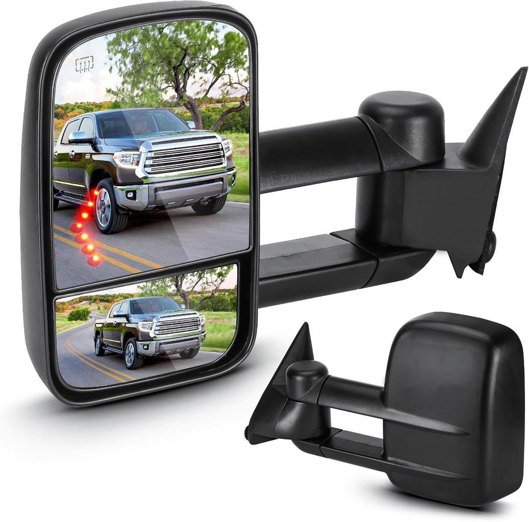 Towing Mirrors for Chevy GMC Silverado Suburban Sierra 1500 2500 HD Tahoe Yukon 2003 2004 2005 2006, 3500 Classic 2007 Power Heated with Arrow Light Manual Folding Telescoping (1 Pair)