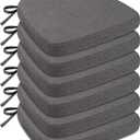 Sunsleek Chair Cushions for Dining Chairs, D-Shaped Seat Cushions with Removable Washable Cover and Ties, Chair Pads for Kitchen, Indoor Dining Room, Patio Chairs, 17'' x 16'', Set of 6, Dark Grey
