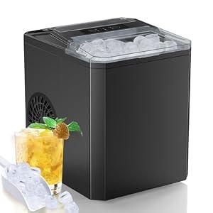 Smug Countertop Ice Maker,9 Cubes in 6 Mins,26lbs in 24Hrs,2 Sizes of Bullet Ice,Auto-Cleaning,Portable Ice Machine with Handle,Basket and Scoop for Home Kitchen,Party and Camping(Elegant Black)