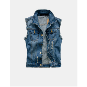 FASHION Jeans Denim Vest Brush Outfit Motorcycle Waistcoat Ripped Jean Vest 2XL