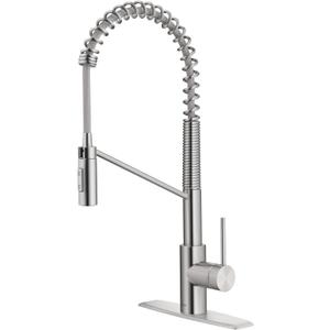 KRAUS Oletto Commercial Style Single Handle Pull Down Kitchen Faucet with QuickDock Top Mount Installation Assembly in Spot Free Stainless Steel, KPF-2631SFS