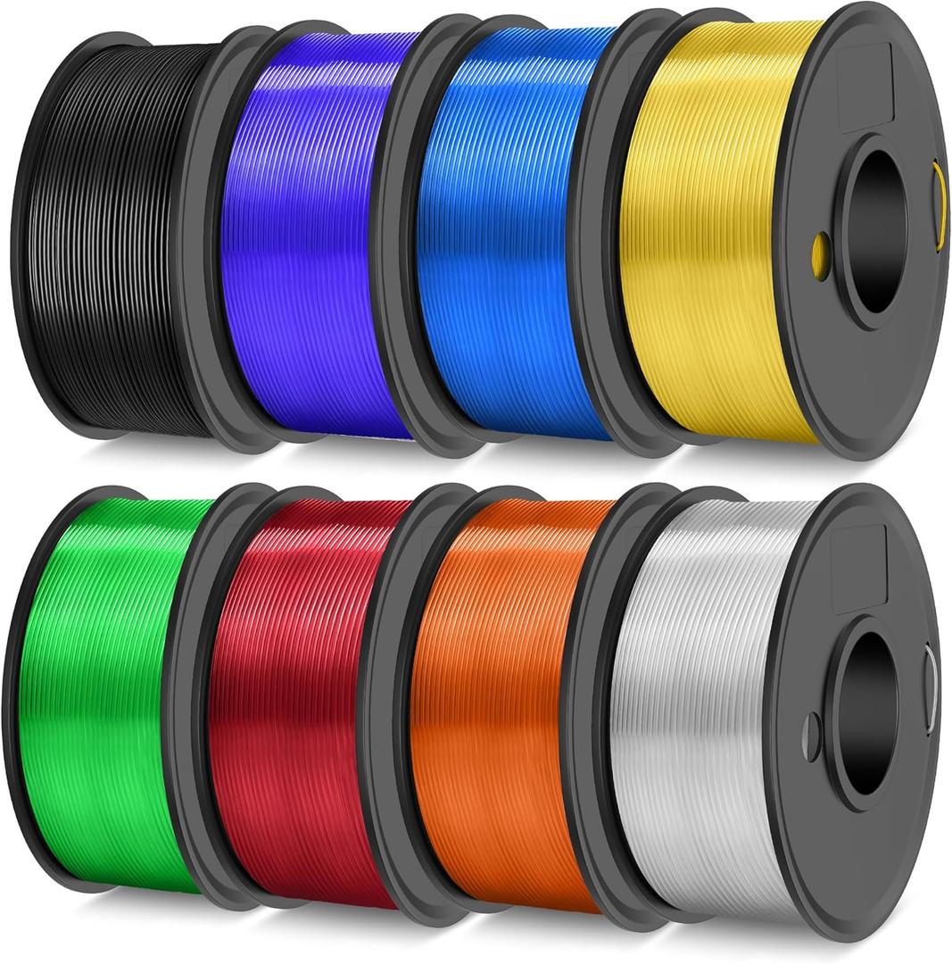 PETG Filament 1.75, Transparent 3D Printer Filament Bundle, 250g/Spool, 8 Rolls, 2 Spool of Black/Transparent and 6 Spools of Clear PETG Red/Orange/Blue/Green/Purple/Yellow (0.25KG*8, Petg Bundle-0.25kg*8 Clear Filament)