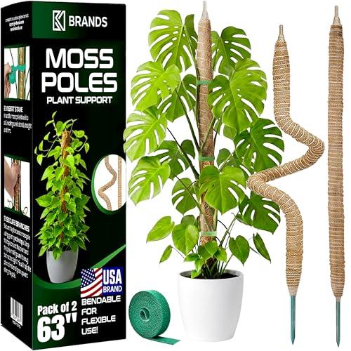 2 Pack 63'' Bendable Moss Pole Monstera Plant Support for Large Climbing Indoor Plants - Stakes for Potted Climbers - Tall Sticks Indoor Trellis for Houseplants - Accessories for Monstera Pot