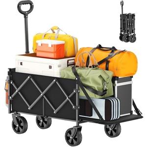 Geamen Foldable Wagon with Extended Tailgate: Collapsible Large Capacity Folding Wagon - Heavy Duty Utility Carts for Shopping,Garden,Sports,Groceries,Apartment,Camping,Outdoor - Black