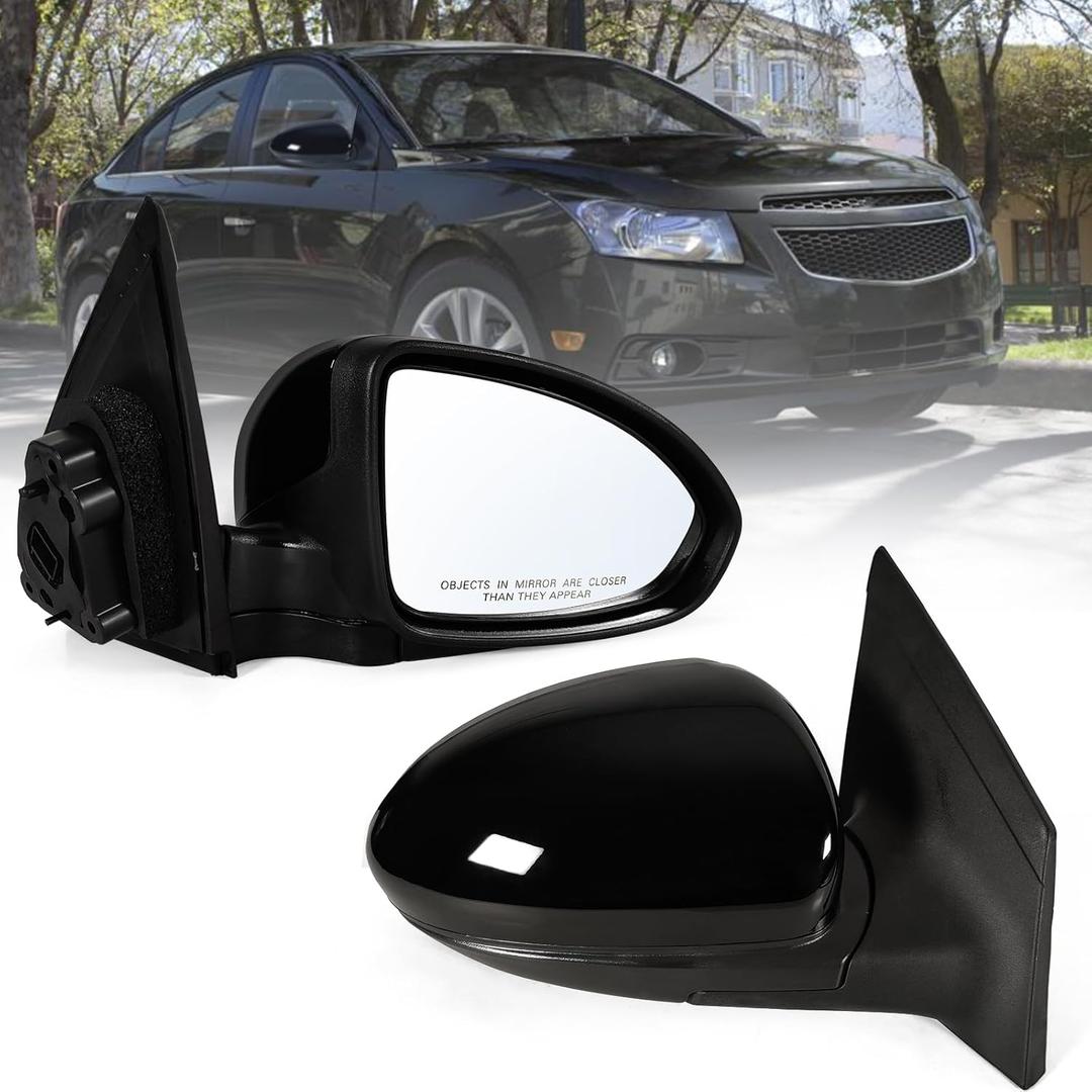 Right Passenger Side Mirror Fits 2011-2015 Chevy Cruze Sedan/Hatchback with Power Glass without Heated without Turn signal Match Black Replace GM1321420 (3 Pins)