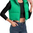 Cityork Women's Cropped Puffer Vest Sleeveless High Stand Collar Crop Outerwear Zip Up Warm Padded Gilet (XS)