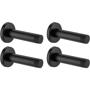JQK Door Stopper Black, 304 Stainless Steel Thicken 1mm Sound Dampening Door Stop Bumper Wall Protetor 4 Pack, Matte Black, DSB5-PB-P4
