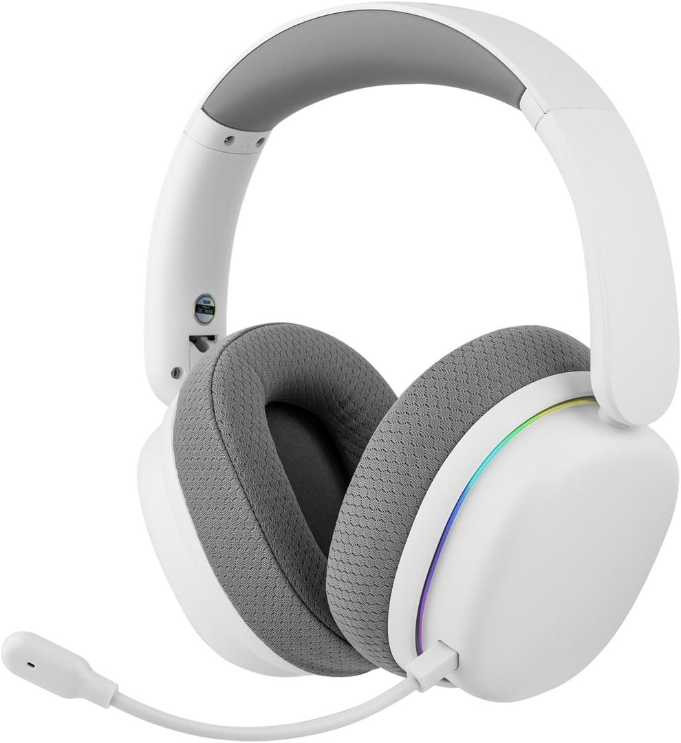 EPOMAKER X Aula G7 Pro Wireless Gaming Headset, Dual Mode BT5.3 & 2.4GHz, 7.1 Surround Sound, 80+ Hour Battery, RGB Light, with Noise Canceling Mic for PS5, PS4, Switch, PC (White)