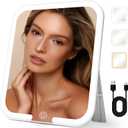 Travel Makeup Mirror with Light, Large Lighted Makeup Mirror 9.2x8inch Tabletop Vanity Mirror with Lights, Rechargeable Desktop Cosmetic Mirror with 360 Rotatable Stand, 3 Color Lights