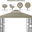 10x10 FT Gazebo Replacement Top, Canopy Replacement Cover Double Tiered for Outdoor BBQ Roof Cover Grill Shelter (Khaki)