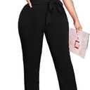 Oxgmoky Women's Jumpsuits Elegant Business V Neck Zipper Long Sleeve Sexy Strap Straight Long Pants Rompers With Pockets, XXL