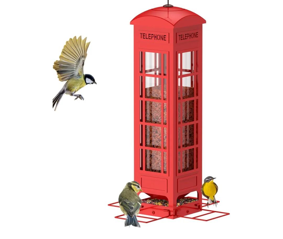 Squirrel Proof Bird Feeder for Outside Hanging, Weight Activated All Metal Mesh Wild Bird Feeder, 3LB Large Capacity Red Birdfeeders for Cardinals, Finches, Blue Jays, Chickadees, Chew Proof & Durable