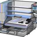 SUPEASY Desk Organizer with File Holder, 5-Tier Mesh Paper Letter Tray and 3 Tilted File Sorter for Office Supplies, Black