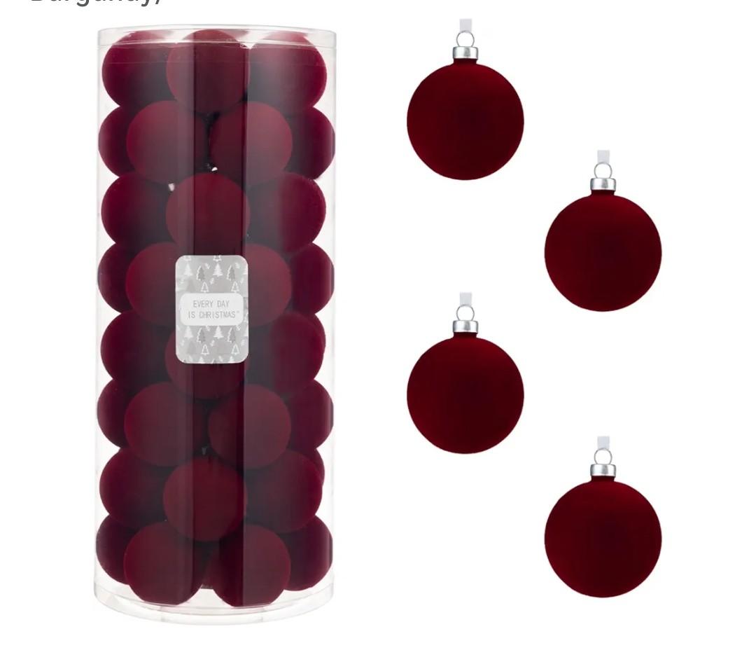 Every Day is Christmas Velvet 50ct 57cm/2.24" Christmas Ornaments, Shatterproof Christmas Tree Ornament Set, Flocking Ball Decorations (Velvet Burgundy)