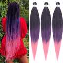 Pre-Stretched Braiding Hair, Ready to Use Synthetic Extensions for Easy Box Braids & Protective Styles, Tangle-Free Soft Texture, 3 Pack (95g/Bundle) 30 Inch - Ombre Purple & Pink Color (Also in More)