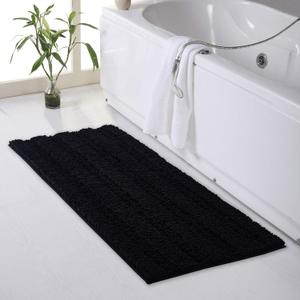 KGORGE Water Absorbent Bathroom Rugs - Black Bath Mat Non-Slip Thick Shaggy Floor Cover Quick Drying Shower Carpet for Toilet Shower Kitchen Gifts, 47 x 24