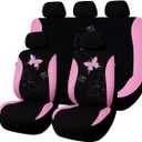 Flying Banner Butterfly car seat Covers ful Set Fashion Universal Lady Woman Female Rear Bench Split Colorized (Pink, Full Set - Lace)