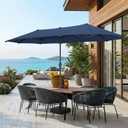 15ft Large Patio Umbrellas with Base Included, Outdoor Double-Sided Rectangle Market Umbrella with Stand, Outside Umbrellas for Poolside Lawn Backyard