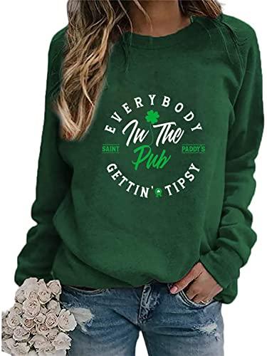 Yimoya St Patricks Day Sweatshirt Women Lucky St Patty Day Shirt Long Sleeve St Patricks Graphic Tops (D-Green, M)
