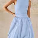 KIRUNDO Summer Dresses for Women 2026 Cute Mini Sleeveless Bubble Dress | Stretchy Ruched Front Cinched Waist, Woven Balloon Skirt, Crewneck Tank Sundress With Pockets, Casual Party Vacation Outfits (Blue, XL)