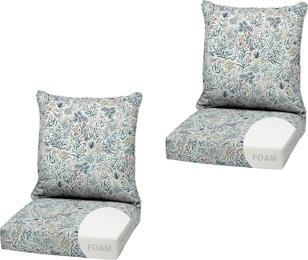 Arden Outdoor Deep Seat Cushion Set, Foam, 22x24, Pistachio Botanical | 2-Pack, Sofa, Couch, Conversation Set, Premium High-Density Foam, Never Flattens, Mold and Mildew Resistant