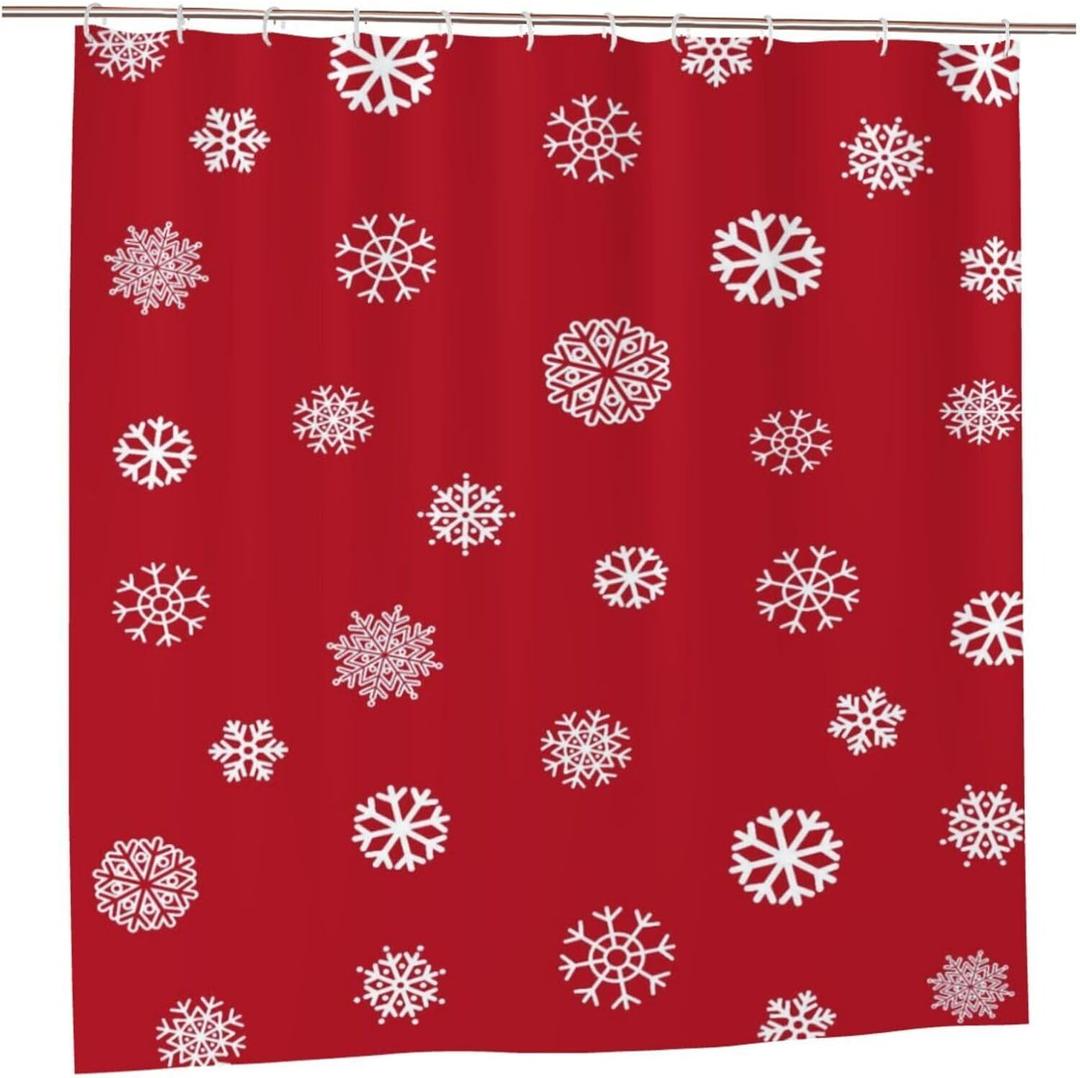 JOOCAR Christmas Shower Curtain Red Snowflake Bath Curtain Winter Holiday Shower Curtain for Bathroom Decor with Hooks 72x72 Inch