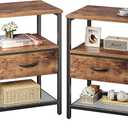 Huuger Nightstand Set of 2, Night Stand with Fabric Drawer, Mesh Shelf, Side Table with Storage, Fabric Drawer Dresser, Open Shelf, Metal Frame, Bedroom, Rustic Brown