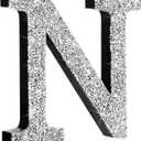 Qunclay Silver Crystal Diamond Bling Letters Crushed Diamond Decoration Wooden Glitter Letter with Screw and Hooks Rhinestone Gift for Valentine Y2k Mcbling Bedroom Wall Decor (Letter N, 5.7"l X 5.7"w)