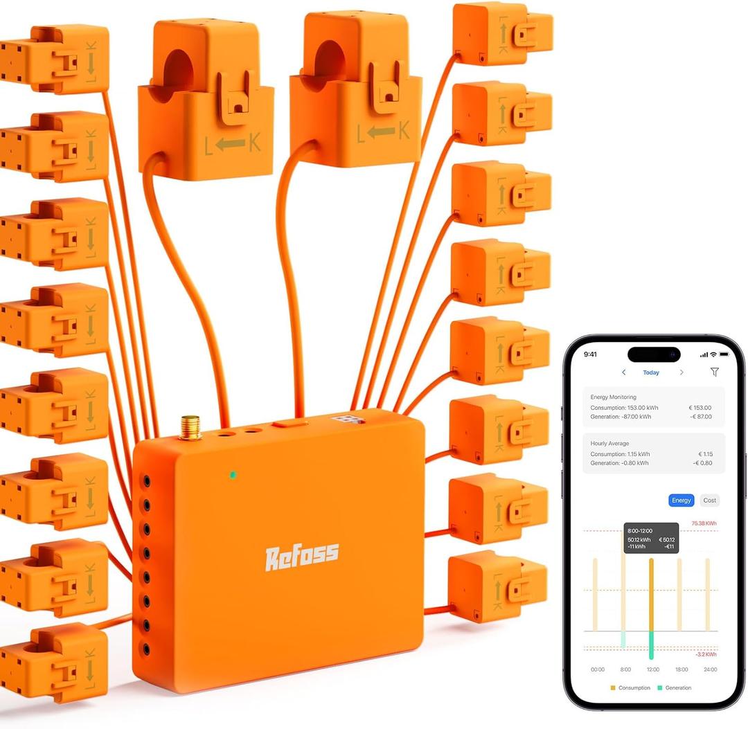 Smart Home Energy Monitor with Real-Time Accurate Energy Consumption Tracking, Supports Home Assistant, Electricity Usage Monitor with Local Control, Open API & Web UI, Solar Metering, ETL Certified (Orange+White)