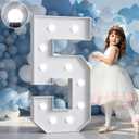 Marquee Numbers 4 Feet Tall Big Light Up Numbers 5th 25th 50th Birthday Decorations Girl Boy Graduation Decorations 2025 White Anniversary Party Decor Large Cardboard Prop Backdrop Sign 5