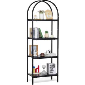 VEVOR Metal Bookshelf, 4-Tier Arched Industrial Bookshelf, Small Rustic Vintage Storage Bookcase with Open Shelves, Freestanding Display Shelving Unit Storage Rack, for Living Room, Bedroom & Office