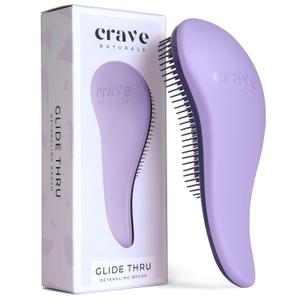 Crave Naturals Glide Thru Hair Brush - Detangler Brush for Curly, Straight, Wet or Dry Hair - Gentle Detangling Brushes for Adults, Kids, Toddlers - Hair Accessories for Women, 7.5x3" - Purple (1 Pack (Regular))