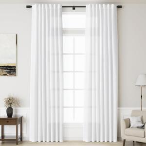 Linen White Curtains 132 inches Long for Living Room Back Tab Light Filtering Semi Sheer White Drapes Extra Long High Ceiling Curtains for Large Windows Patio Sliding Door Bedroom 11 Foot