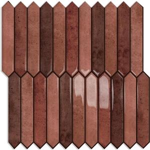 10 Sheet Long Hexagon Peel and Stick Backsplash Tile, 12"x12" 3D Adhesive Glossy Marble Vinyl Stick on Wall Tiles for Bathroom, Kitchen, Living Room (Brown, 12" x 12")