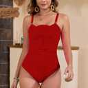 YUNIDMEIM Women's One Piece Swimsuit with Cover Up Set Retro Bathing Suit (Red, L)