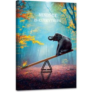 Elephant Wall Art Mindset Motivation Office Wall Canvas Animals Poster Framed Artwork for Office Living room Ready to Hang (24x36 inch)