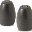 Salt and Pepper Shakers Set, Stoneware Salt Shakers for Kitchen, Restaurant Decor, Farmhouse Spice Shaker for Compact Cooking, Travel, BBQ, Cute Christmas Gift, Matte Black